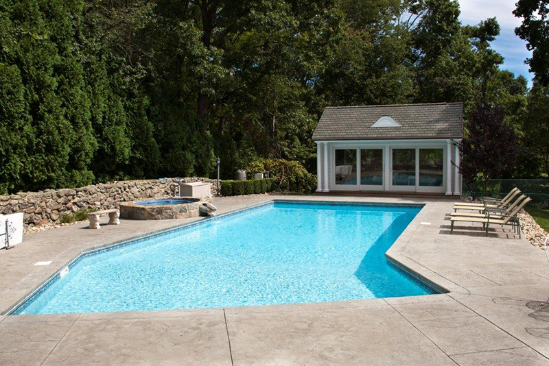 Swimming pool and stamped concrete project example 62